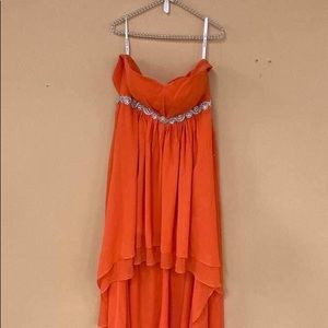 NWOT Orange Wedding Dress Rhinestone Waistline tieback with train.